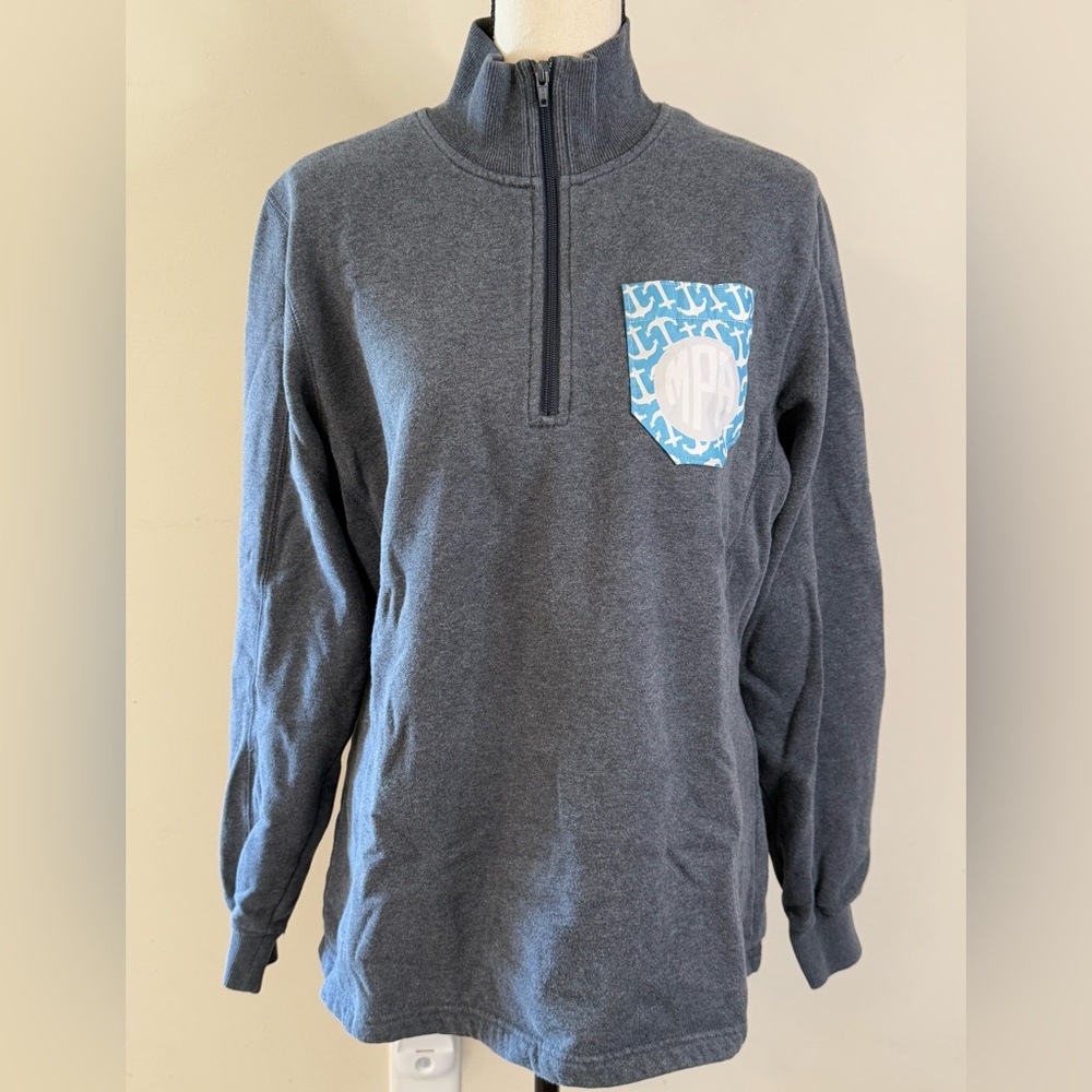 Sport-Tek Sherpa fleece lined gray turtleneck sweatshirt 
Preppy MPA patch SZ LG
